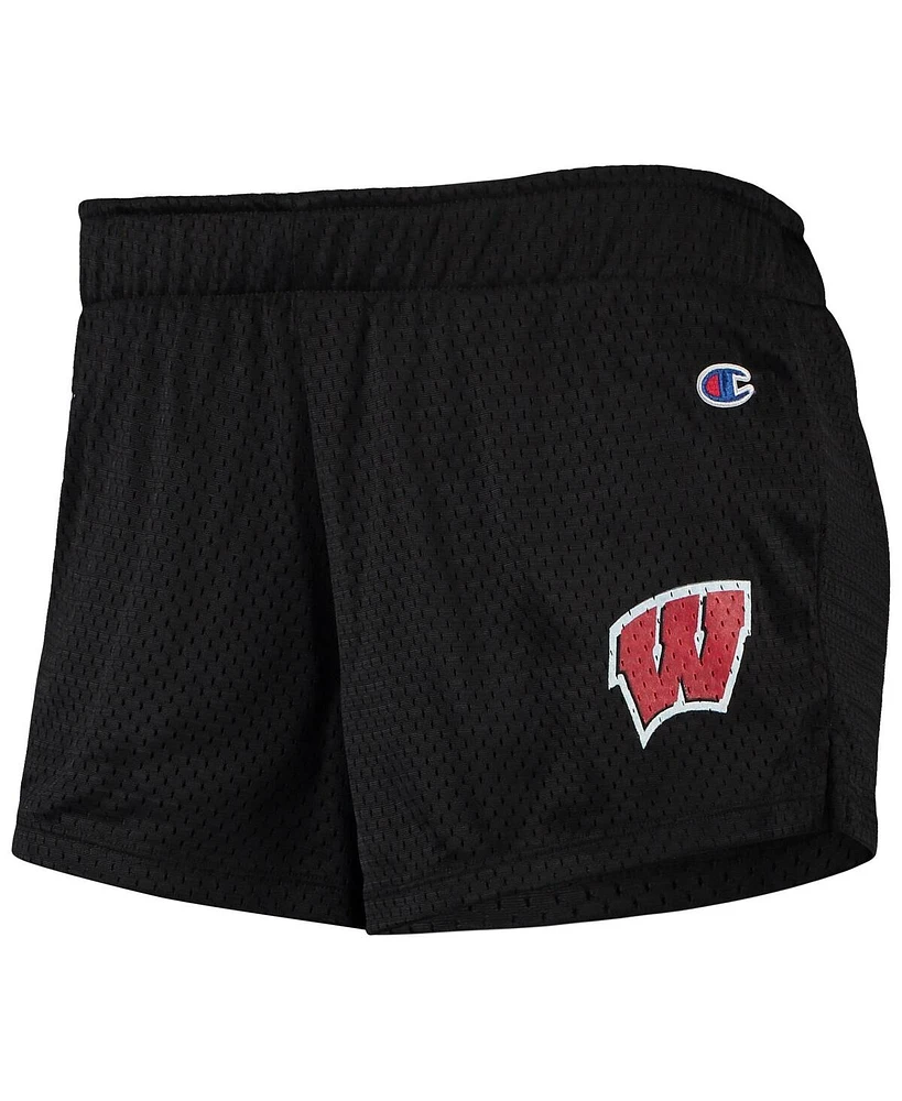 Women's Champion Black Wisconsin Badgers Logo Mesh Shorts