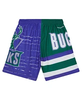 Men's Mitchell & Ness Purple, Hunter Green Milwaukee Bucks Jumbotron 3.0 Shorts