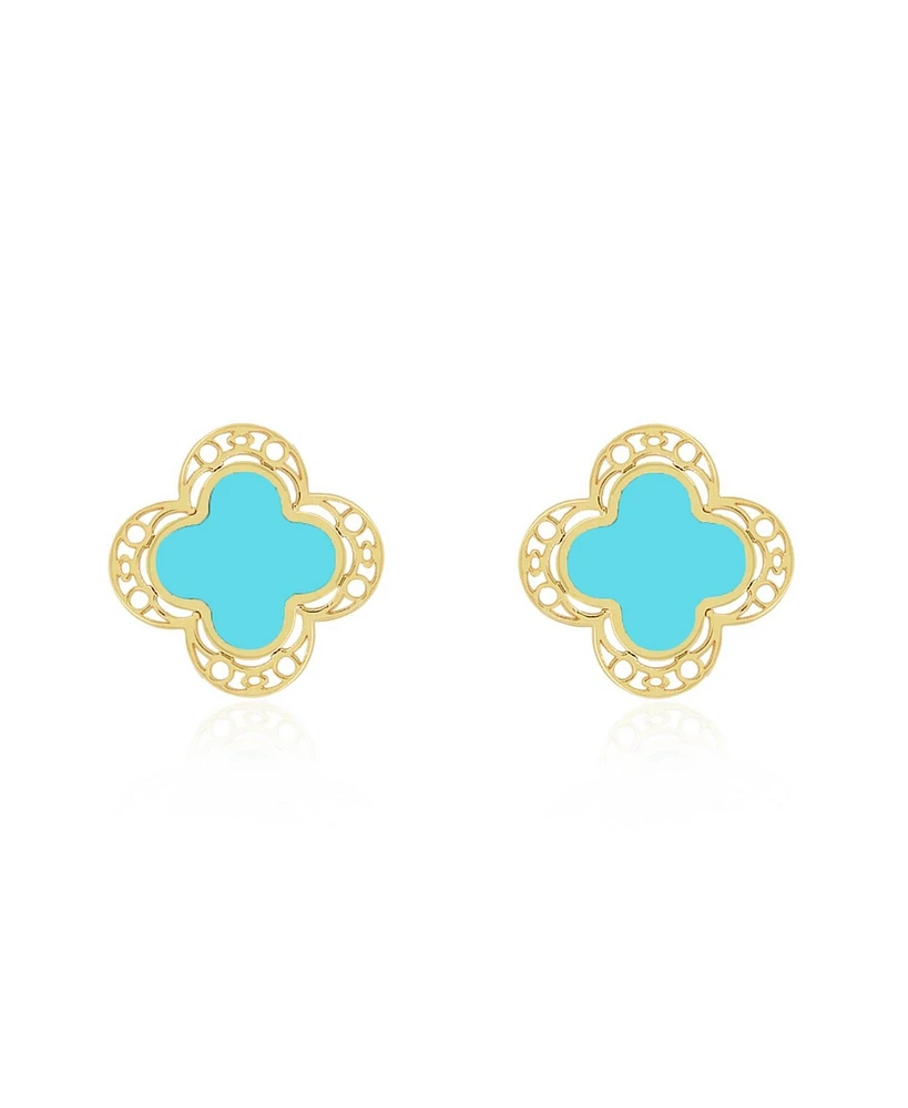 The Lovery Turquoise Lace Clover Stud Earrings