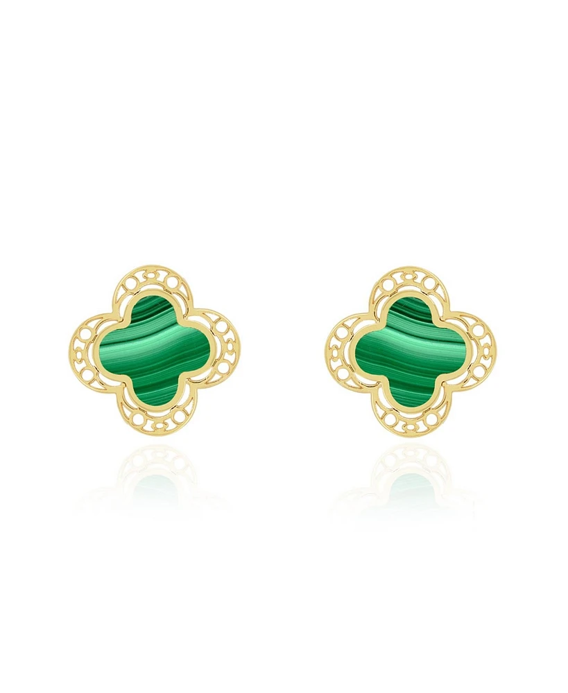 The Lovery Malachite Lace Clover Stud Earrings