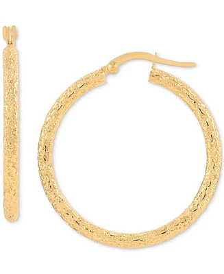 Italian Gold Textured Tube Medium Hoop Earrings in 10k Gold, 1-1/8"