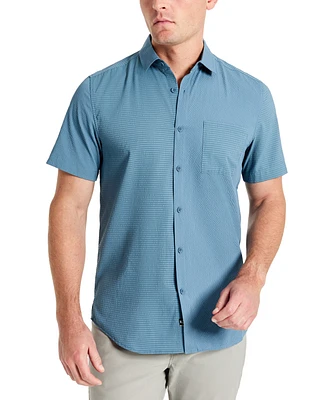 Kenneth Cole Men's Slim Fit Short-Sleeve Mixed Media Sport Shirt