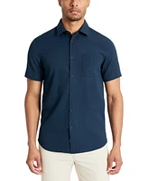 Kenneth Cole Men's Slim Fit Short-Sleeve Mixed Media Sport Shirt