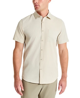 Kenneth Cole Men's Slim Fit Short-Sleeve Mixed Media Sport Shirt