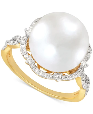 Honora Cultured Ming Pearl (12mm) & Diamond (1/4 ct. t.w.) Halo Ring in 14k Gold