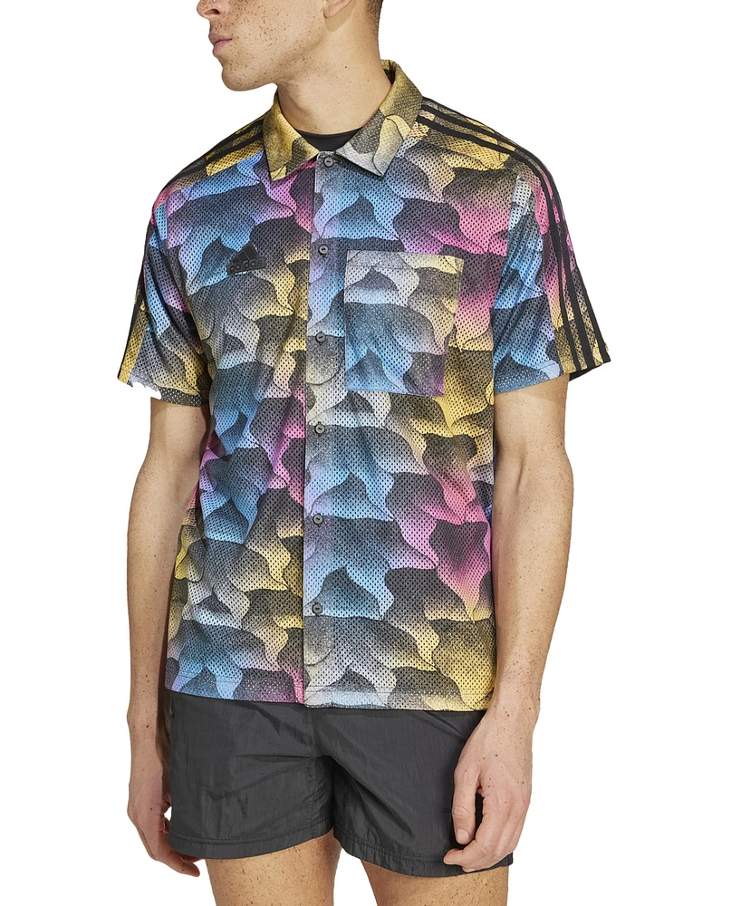 adidas Men's Tiro Relaxed Fit Printed Mesh Button-Front Shirt