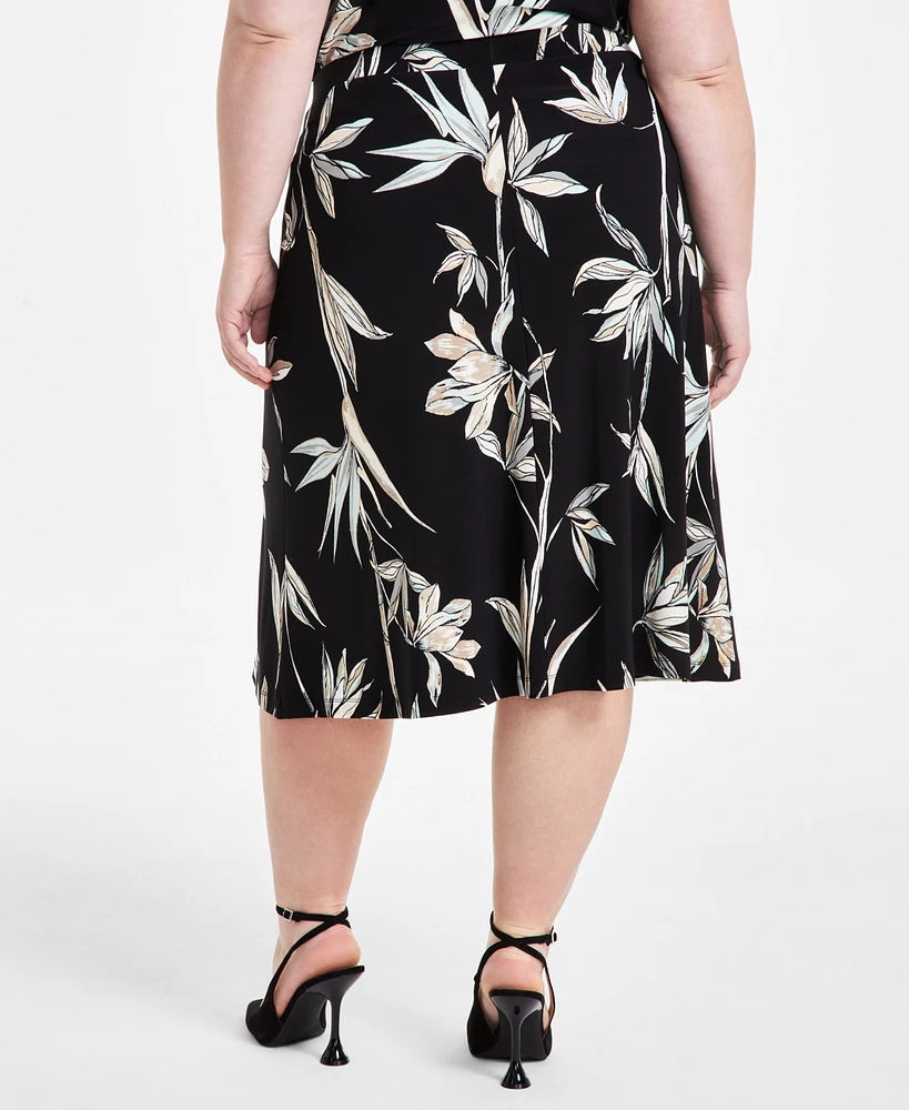 Kasper Plus Printed Flared Midi Skirt