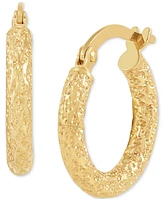 Italian Gold Textured Tube Small Hoop Earrings in 10k Gold, 5/8"