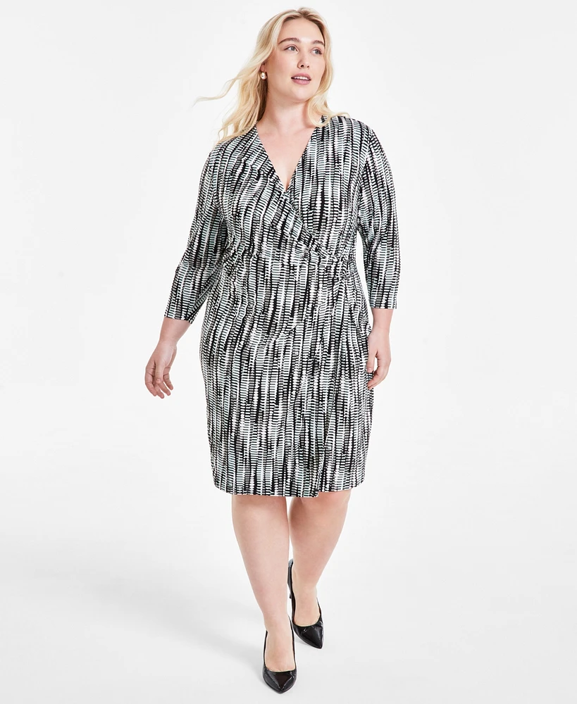 Kasper Plus Signature 3/4-Sleeve Wrap Dress