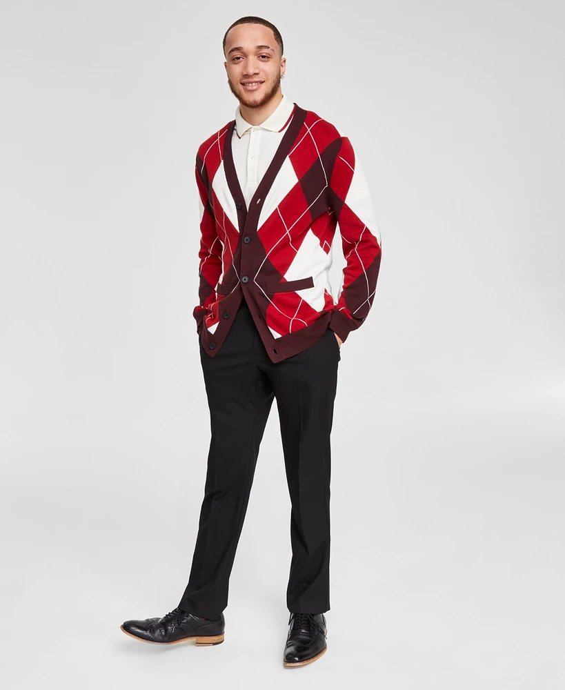 Club Room Men's Regular-Fit Argyle Cardigan, Created for Macy's