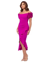 Xscape Women's Off-The-Shoulder Scuba Crepe Midi Dress