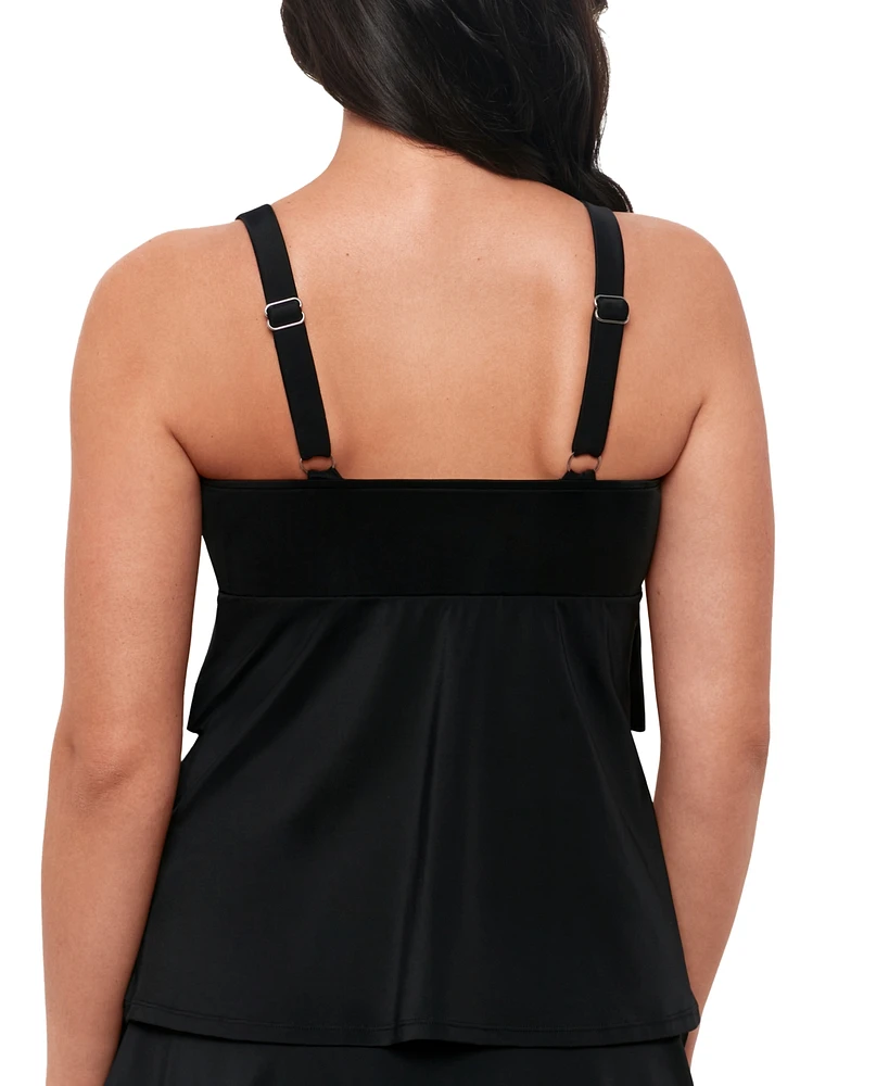 Swim Solutions Women's Black Swan Tiered-Ruffle Tankini Top, Created for Macy's