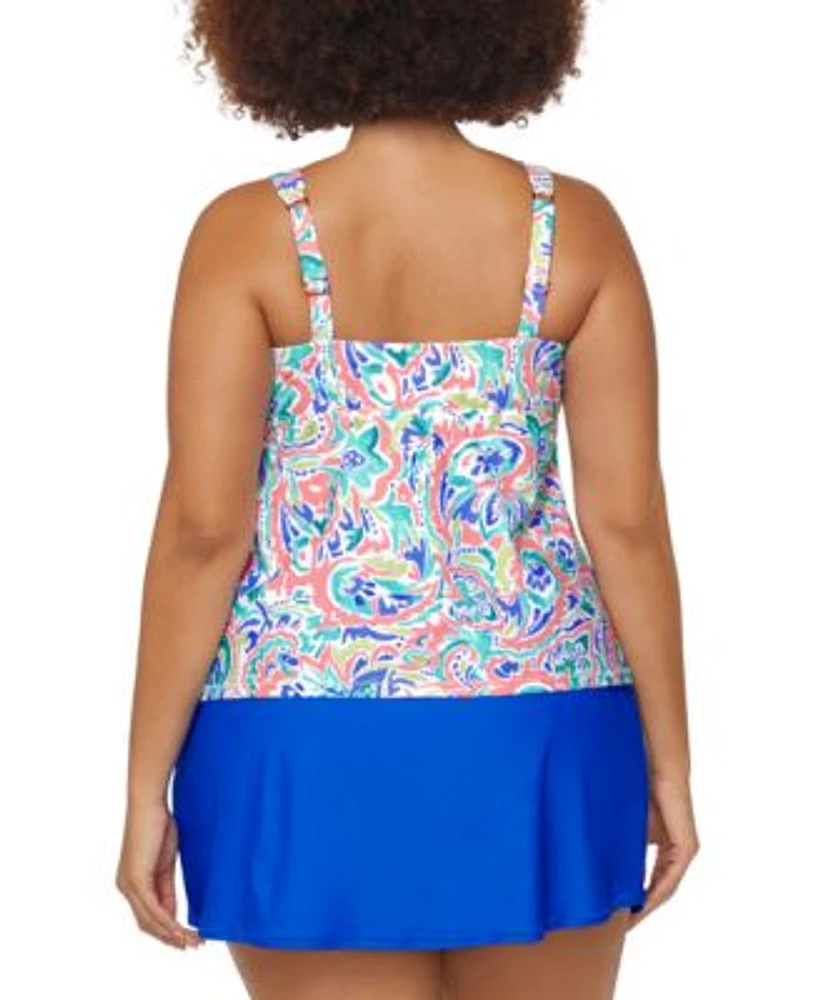 Raisins Curve Trendy Plus Size Rimini V Neck Tankini Top Swim Skirt