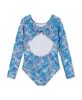 Andy & Evan Big Girls Blue Abstract Long Sleeve Swimsuit