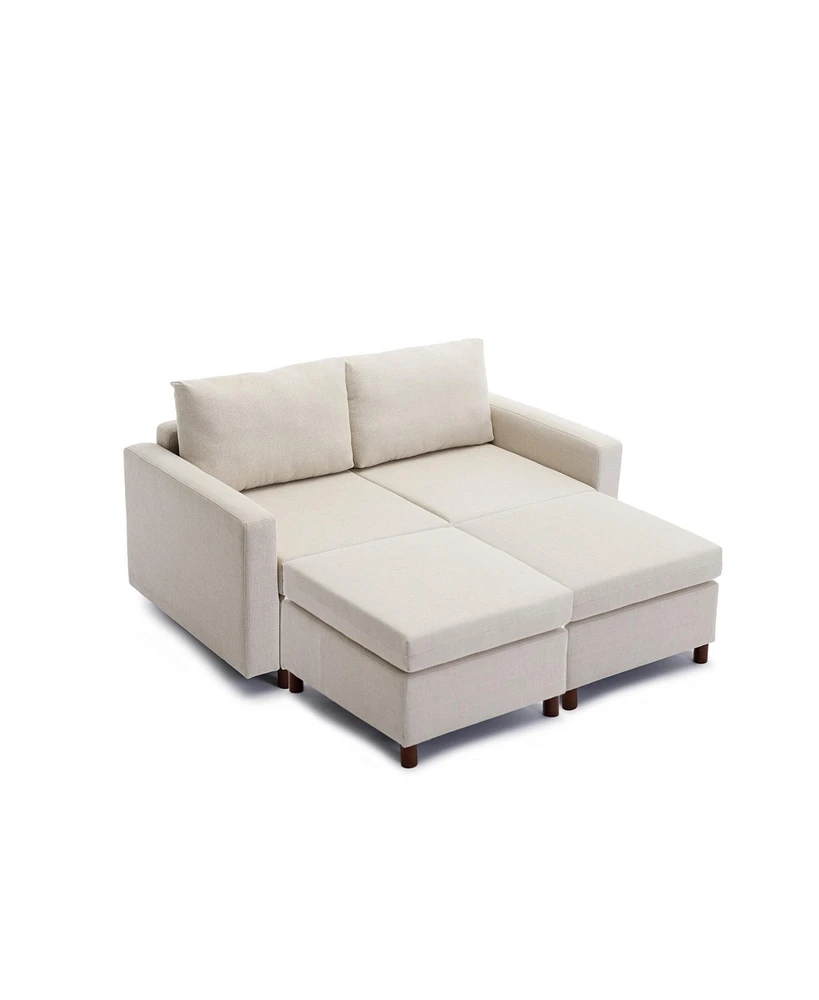 Simplie Fun Cream 2 Seat Sectional Sofa with Ottoman