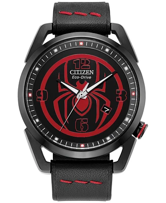 Citizen Eco-Drive Men's Marvel Miles Morales Black Leather Strap Watch 42mm