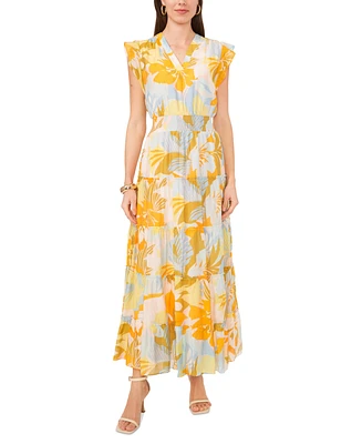 Vince Camuto Women's Printed Cap-Sleeve Tiered Maxi Dress