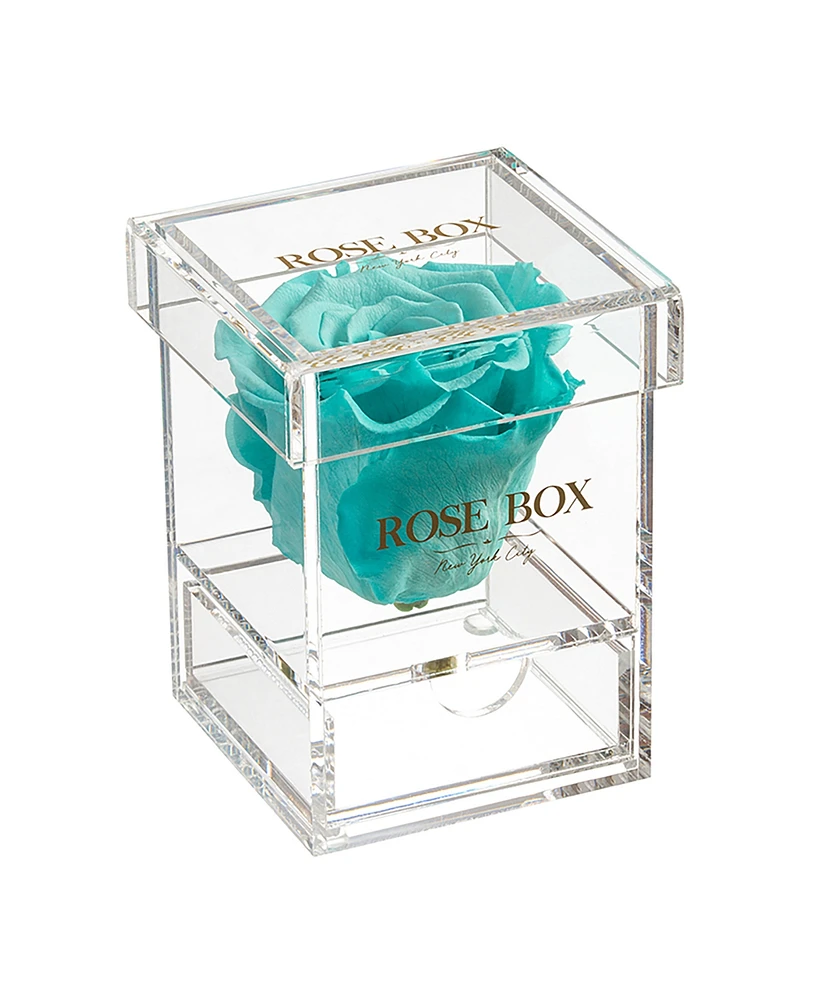 Rose Box Nyc Jewelry box of Turquoise Long Lasting Preserved Real Rose, 1 Rose