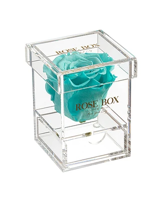 Rose Box Nyc Jewelry box of Turquoise Long Lasting Preserved Real Rose, 1 Rose