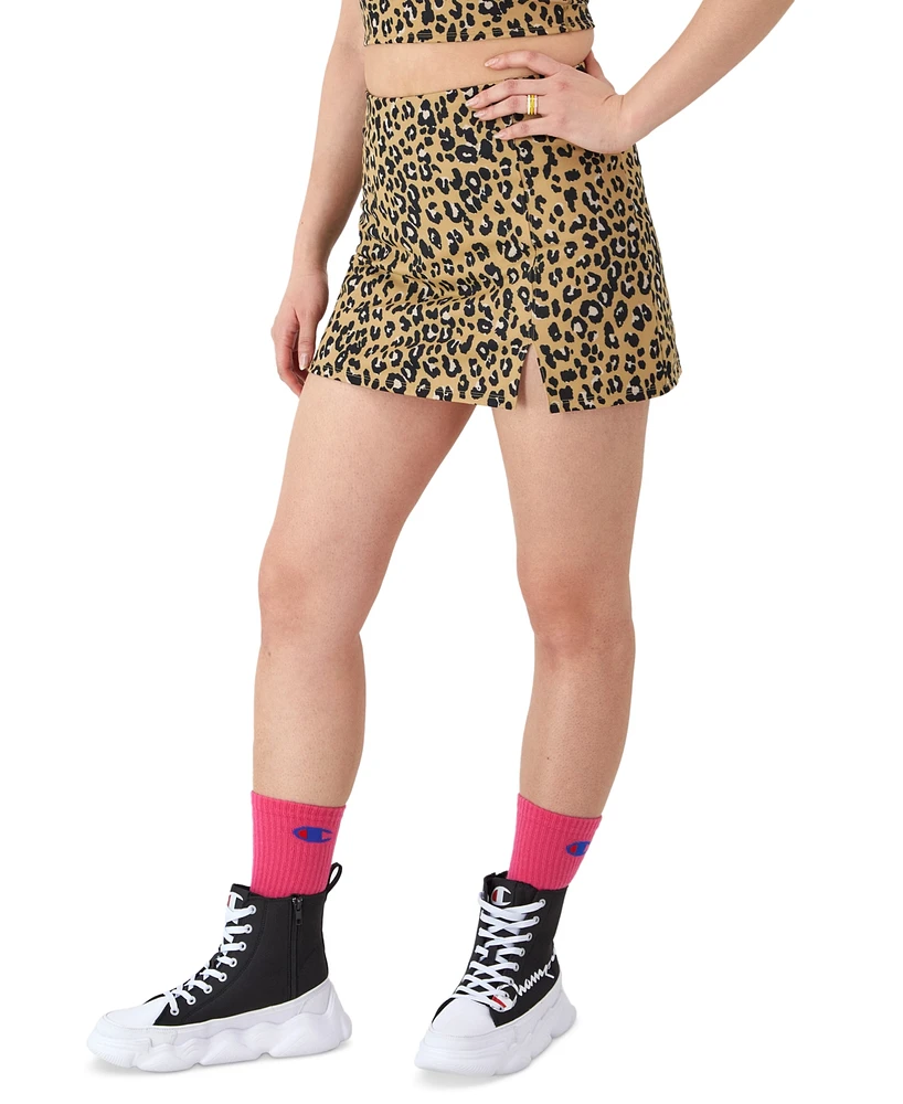 Champion Women's Leopard-Print Soft Touch Mini Skort