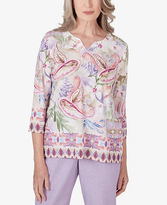 Alfred Dunner Petite Garden Party Paisley Floral Border Top