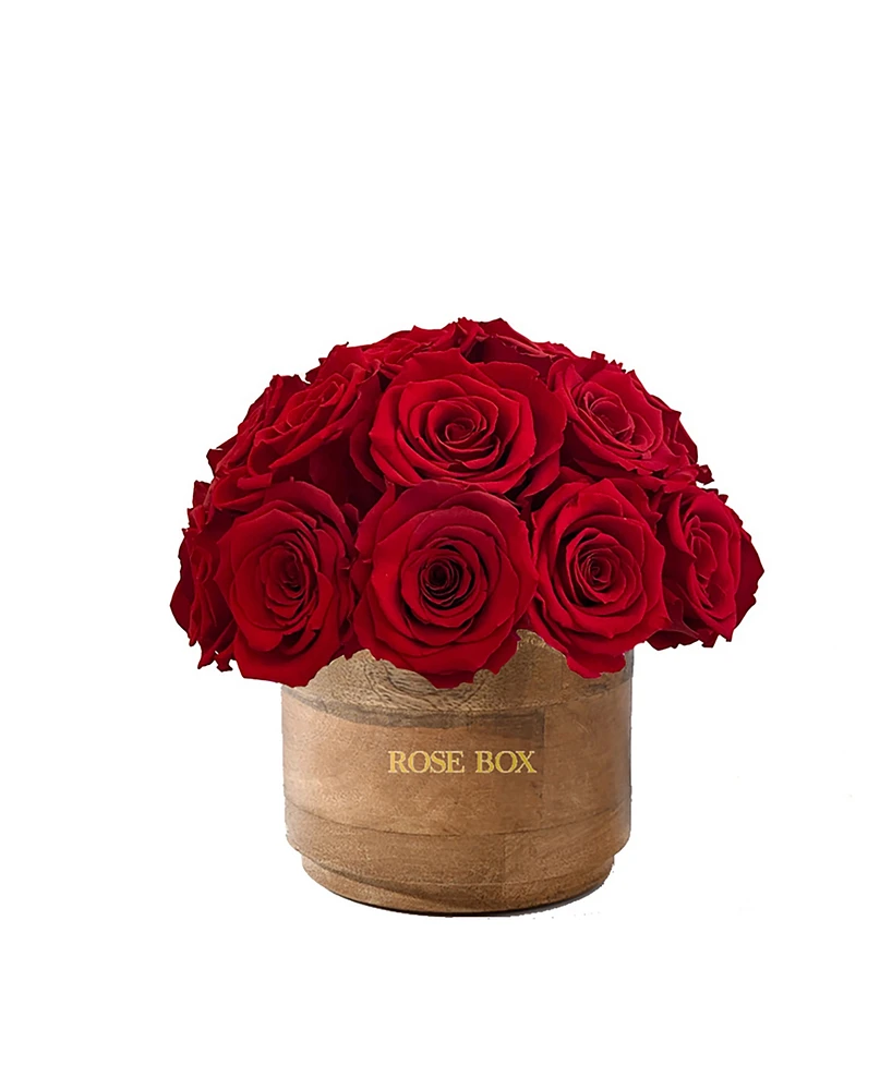 Rose Box Nyc Half Ball of Red Flame Long Lasting Preserved Real Roses Mini Rustic Vase, 26-29 Roses