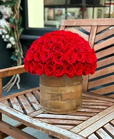 Rose Box Nyc Half Ball of Red Flame Long Lasting Preserved Real Roses Xl Rustic Vase, 80 Roses