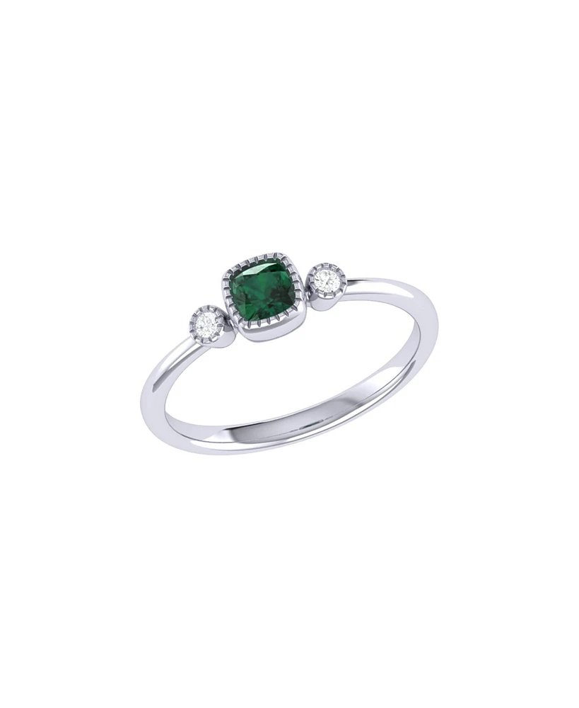 LuvMyJewelry Cushion Cut Emerald Gemstone, Natural Diamonds Birthstone Ring 14K White Gold