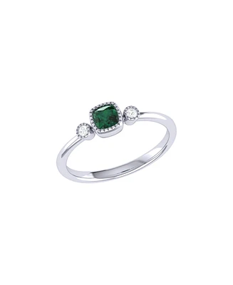 LuvMyJewelry Cushion Cut Emerald Gemstone, Natural Diamonds Birthstone Ring 14K White Gold