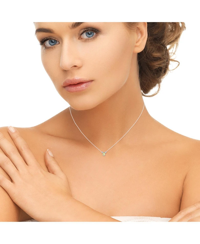 LuvMyJewelry Emerald Cut Peridot Gemstone, Natural Diamond 14K White Gold Birthstone Necklace