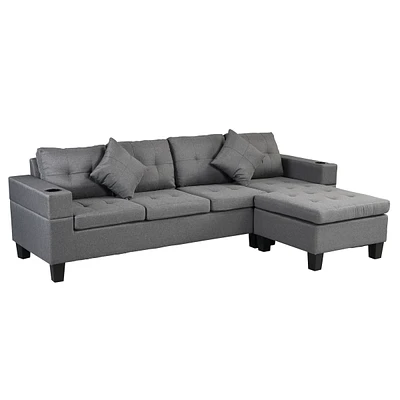Simplie Fun Sectional Sofa Set For Living Room With L Shape Chaise Lounge, Cup Holder And Left Or Right Hand Chaise Modern 4 Seat