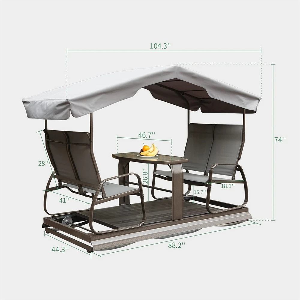 Simplie Fun Retro Glider Benches with Canopy for Outdoor Use