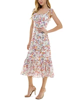 City Studios Juniors' Floral-Print Corset Midi Dress