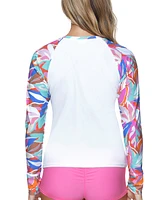 Raisins Juniors' Printed-Sleeve Zip-Front Rash Guard