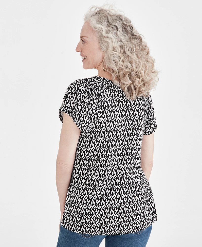 Style & Co Women's Printed Pleated Scoop-Neck Top, Created for Macy's