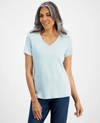 Style & Co Women's Short Sleeve V-Neck Cotton Top, Created for Macy's