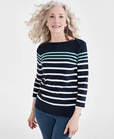 Style & Co Women's Striped 3/4-Sleeve Pima Cotton Top, Created for Macy's