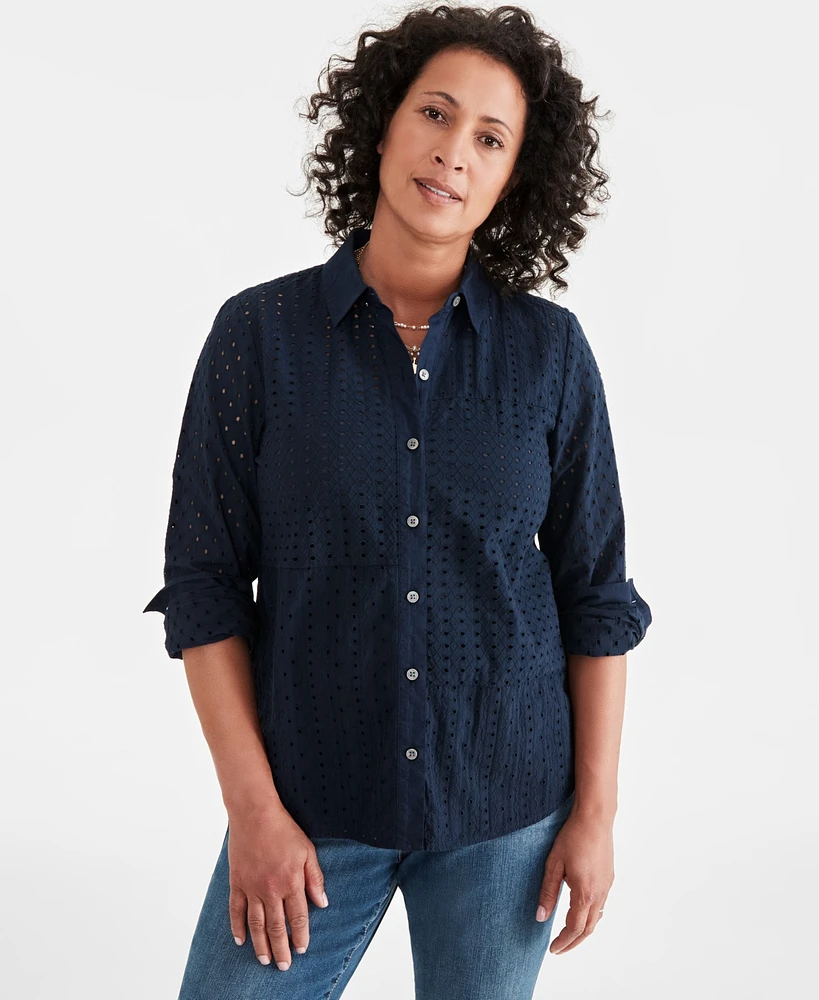 Style & Co Women's Cotton Eyelet Shirt, Created for Macy's