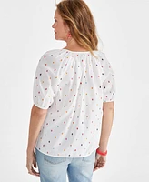 Style & Co Women's Cotton Voile Embroidered Top, Created for Macy's