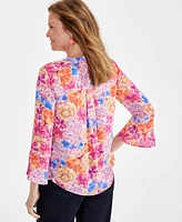 Style & Co Women's Printed Pintuck Ruffle Sleeve Top, Created for Macy's