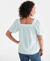 Style & Co Women's Cotton Gauze Square-Neck Top, Created for Macy's