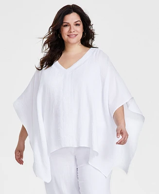 Jm Collection Plus Lace-Trim Textured Poncho, Created for Macy's