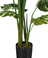 Monarch Specialties 55" Indoor Artificial Floor Monstera Tree with Black Pot