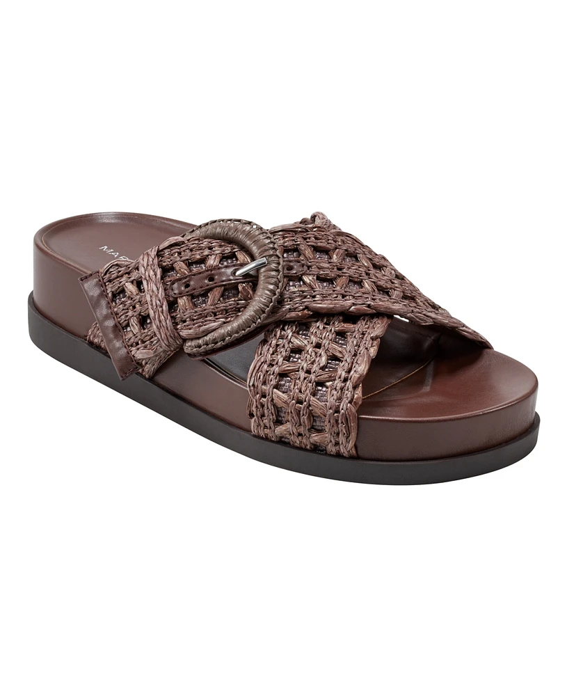 Marc Fisher Women's Welti Woven Slip-On Flat Footbed Sandals - Dark Brown