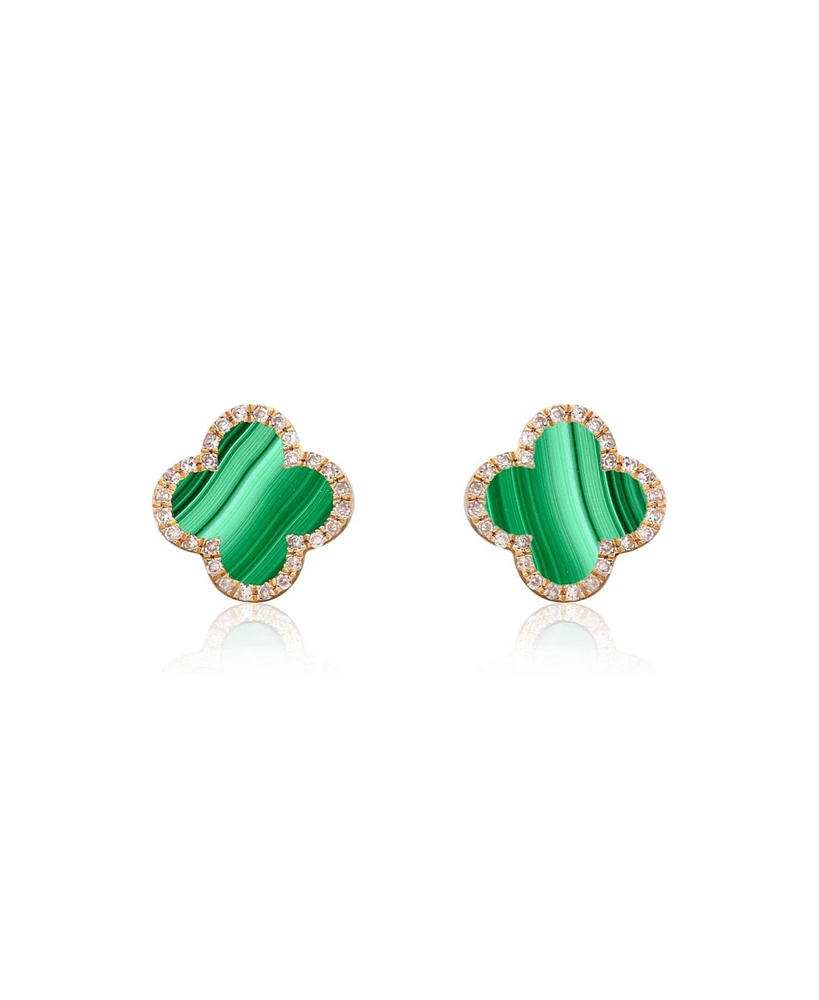 The Lovery Malachite Diamond Clover Stud Earrings