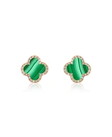 The Lovery Malachite Diamond Clover Stud Earrings