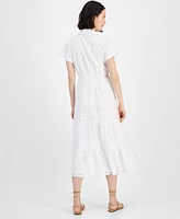 Sam Edelman Women's Eyelet Short-Sleeve Midi Shirtdress