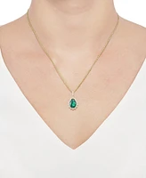 Lab-Grown Emerald (2-1/4 ct. t.w.) & Lab-Grown White Sapphire (1/2 ct. t.w.) Pear Halo 18" Pendant Necklace in 14k Gold-Plated Sterling Silver