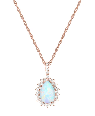Lab-Grown Opal (1 ct. t.w.) & White Sapphire (1/2 18" Pendant Necklace 14k Rose Gold-Plated Sterling Silver (Also Lab