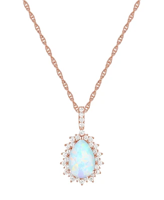 Lab-Grown Opal (1 ct. t.w.) & White Sapphire (1/2 18" Pendant Necklace 14k Rose Gold-Plated Sterling Silver (Also